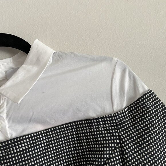 Pearl By Lela Rose Women 8 Black Checked Short Sleeve Poplin Combo Top NWT - Picture 5 of 13